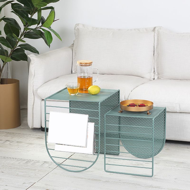Mesa de centro rectangular Mid-Century moderna con tablero y base de hierro
