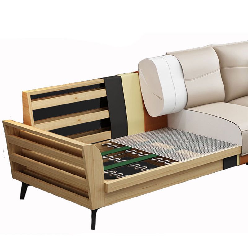 4-seat Flared Arm Sofa & Chaise Mid Century Modern Faux Leather Sofa