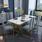 Luxury Sintered Stone Top Kitchen Table Rectangle Table with Gold Double Pedestal Clearhalo 'Dining Tables & Seating' 'Dining Tables' 'dining_table' 'furn' 'furn_dining_table' 'Furniture' 'furniture_dining_table' 'Kitchen & Dining Furniture' 1200x1200_9fefe9d7-5eed-450d-98c7-1a780471ba56