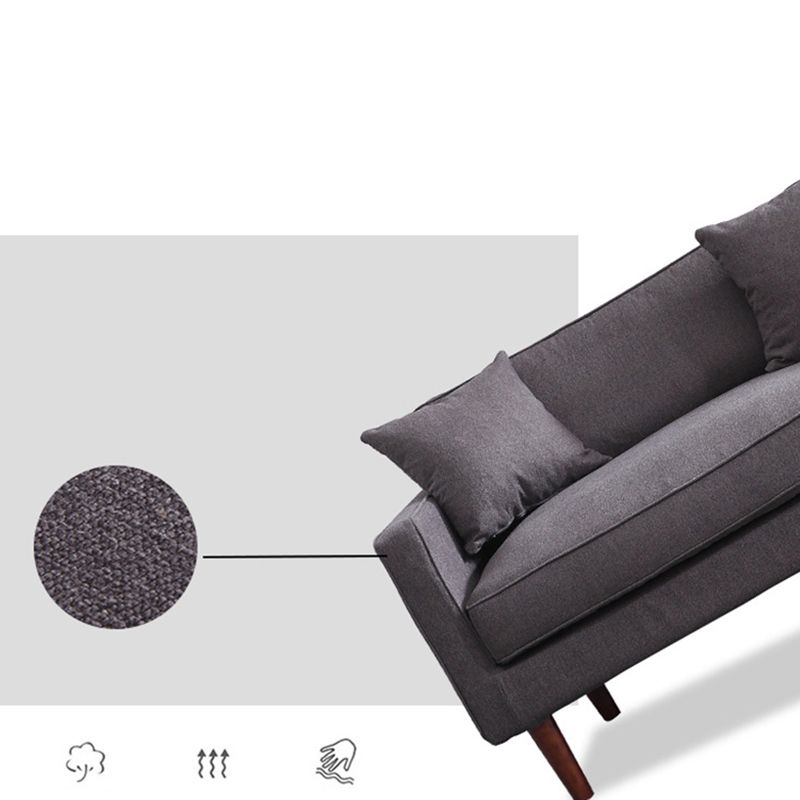 Fabric Slipcovered Sofa Dark Grey Square Arm Sofa with 3 Pillows