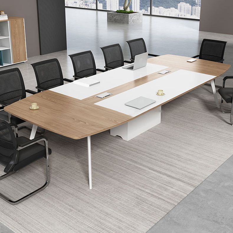 Artificial Wood Writing Desk Curved Industrial Office Desk in White and Natural Clearhalo 'furn' 'furn_office_desk' 'Furniture' 'Office Desks' 'Office Furniture' 'office_desk' 1200x1200_9ff534ae-75ae-4097-8ee7-e3e47e4fc195