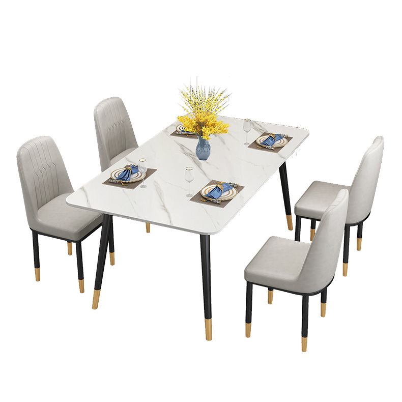 Glossy White Dining Table Set 1/4/5/7 Pieces Stone Dinette Set for Kitchen Clearhalo 'Dining Room Sets' 'Dining Tables & Seating' 'dining_room_set' 'furn' 'furn_dining_room_set' 'Furniture' 'Kitchen & Dining Furniture' 1200x1200_9ff53a96-95cb-4fb8-8ef0-826541dddd64