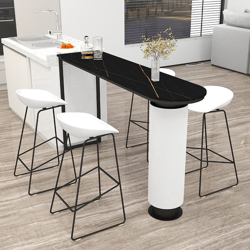 Contemporary Indoor Free Form Bar Table Stone Top and Metal Base Bar Table