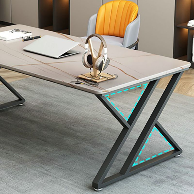 Contemporary Rectangle Computer Desk Antique Finish Office Desk with Metal Legs Clearhalo 'furn' 'furn_office_desk' 'Furniture' 'Office Desks' 'Office Furniture' 'office_desk' 1200x1200_9ff9b0ec-922f-4783-9ee7-ddcff147b196