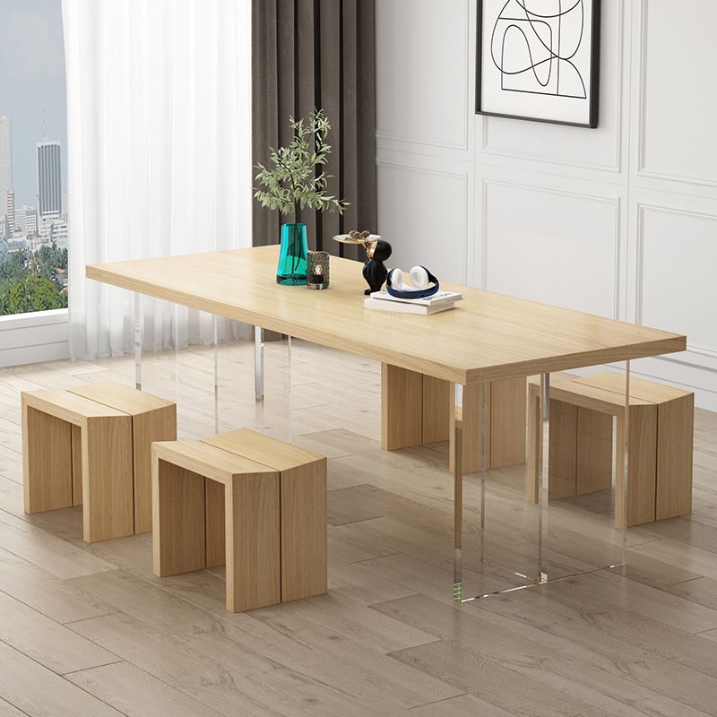 Modern Wood Table in Brown for Restaurant Rectangle Table with Acrylic Base Clearhalo 'Dining Tables & Seating' 'Dining Tables' 'dining_table' 'furn' 'furn_dining_table' 'Furniture' 'furniture_dining_table' 'Kitchen & Dining Furniture' 1200x1200_9ffb3890-2154-483a-a0b3-9a1c5d7dc5d1