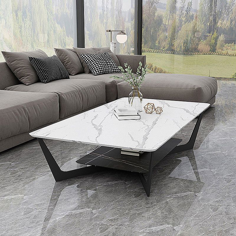 Modern White/grey Slate Top Rectangular Coffee Table with Metal Base Clearhalo 'Coffee & Accent Tables' 'Coffee Tables' 'coffee_tables' 'furn' 'furn_coffee_tables' 'Furniture' 'furniture_coffee_tables' 'Living Room Furniture' 1200x1200_9ffbf63a-ffe7-4d5b-b670-870a204e77b6