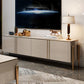 Console TV de style Glam, pieds en acier inoxydable, meuble TV avec 2 armoires