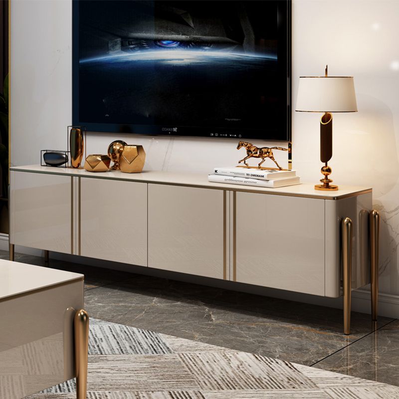 Console TV de style Glam, pieds en acier inoxydable, meuble TV avec 2 armoires