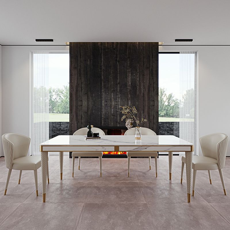 Medieval Modern Luxury Sintered Stone Top Dining Table Rectangle Table in White with 4 Legs Clearhalo ' dining_table' 'Dining Tables & Seating' 'Dining Tables' 'furn' 'furn_dining_table' 'Furniture' 'furniture_dining_table' 'Kitchen & Dining Furniture' 'kitchen&dining_furn' 'kitchen' 'kitchen_dining_table' 1200x1200_a000b263-245e-487b-a326-6d7e34f9364b