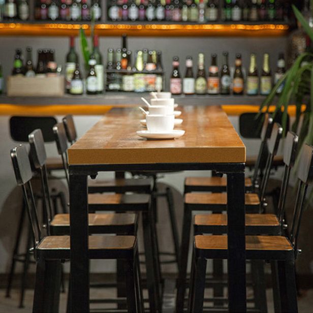 Industrial Brown Wood Pub Table with Rectangle Table Top Trestle Table - 41.3" H Clearhalo 'Bar Furniture' 'Bar Tables' 'bar_tables' 'furn' 'furn_bar_tables' 'Furniture' 'furniture_bar_tables' 'Kitchen & Dining Furniture' 1200x1200_a0012788-dc7e-47f1-8a45-1d0dbfe67e79