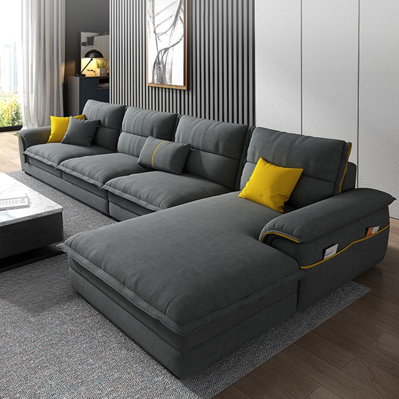 Muebles de brazo acampanado seccional sofá gris oscuro seccional con almohadas