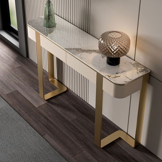 Stone Half Moon Console Table Glam 33.46-inch Tall Accent Table Clearhalo 'Console Tables' 'console_tables' 'Entry & Mudroom Furniture' 'furn' 'furn_console_tables' 'Furniture' 1200x1200_a0030b2c-f62b-4ab7-a921-48b9c0445c85