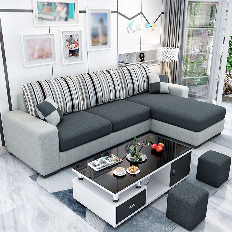 Square Arm 3-Seater Pillowed Back Cushions Sectionals with Chaise Clearhalo 'Furniture' 'furniture_sectionals' 'kitchen' 'kitchen_sectionals' 'Living Room Furniture' 'Sectionals' 1200x1200_a004823d-ebab-4e3c-882b-07089258979e