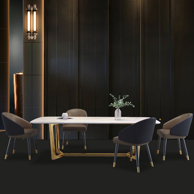 Rectangle Shape Glam Dining Table White Fixed Table with Sintered Stone Clearhalo 'Dining Tables & Seating' 'Dining Tables' 'dining_table' 'furn' 'furn_dining_table' 'Furniture' 'furniture_dining_table' 'Kitchen & Dining Furniture' 1200x1200_a007c9d3-dcaf-4641-b69d-338b79c82232