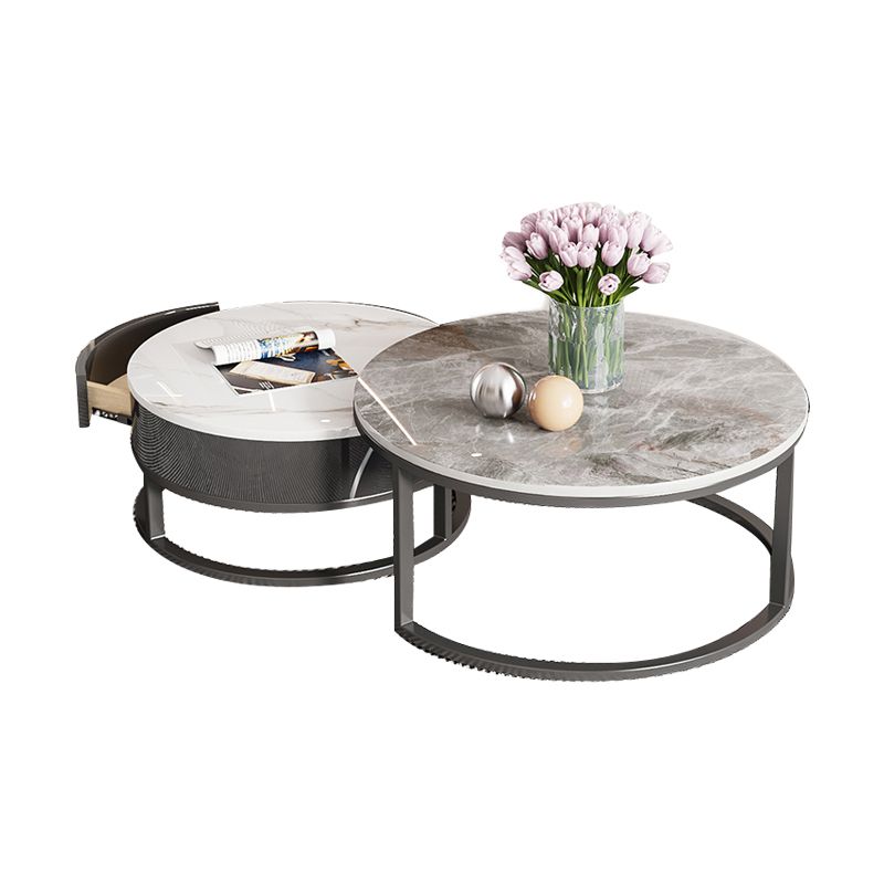 Slate Coffee Cocktail Table Round Coffee Table Set with Drawer Clearhalo 'Coffee & Accent Tables' 'Coffee Tables' 'coffee_tables' 'furn' 'furn_coffee_tables' 'Furniture' 'Living Room Furniture' 1200x1200_a0097a01-ebe8-467f-b162-cf99cd111661