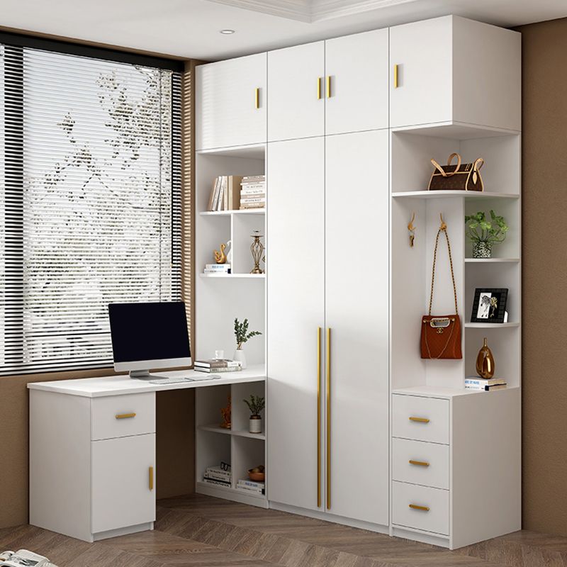 White Wooden Wardrobe Contemporary Style Wardrobe Closet with Drawer Clearhalo 'Armoires & Wardrobes' 'armoires_wardrobes' 'Bedroom Furniture' 'furn' 'furn_armoires_wardrobes' 'Furniture' 1200x1200_a00b08c3-7718-42a1-9495-dc6f7d979131