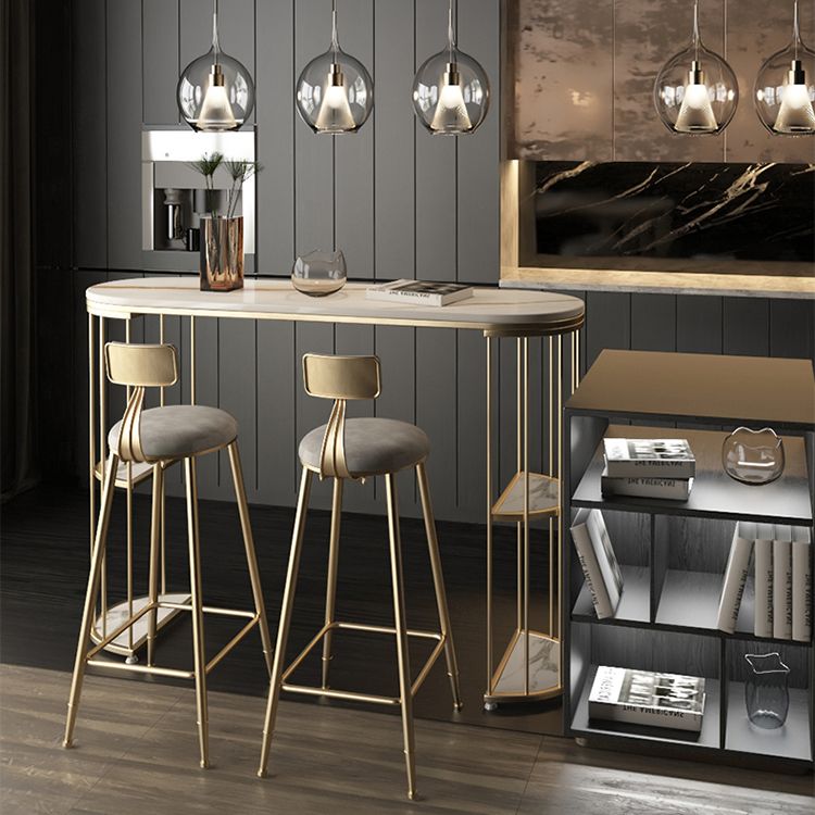 Glam Oval Bar Table Set 1/3 Pieces Stone Counter Table with Upholstered Stools Clearhalo 'Bar Furniture' 'furn' 'furn_home_bar_bar_sets' 'Furniture' 'Home Bars & Bar Sets' 'home_bar_bar_sets' 'Kitchen & Dining Furniture' 1200x1200_a00c21de-9edd-4e39-b20a-8a0b26aaaae5