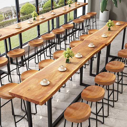 Modern Armless Backless Counter Stool Pine Wood Bar Stool with Pedal for Bar