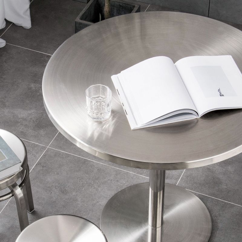 Metal Industrial Table Stainless Steel Top Dining Table with Pedestal Base Clearhalo ' dining_table' 'Dining Tables & Seating' 'Dining Tables' 'furn' 'furn_dining_table' 'Furniture' 'furniture_dining_table' 'Kitchen & Dining Furniture' 'kitchen&dining_furn' 'kitchen' 'kitchen_dining_table' 1200x1200_a00f7acb-8541-46bd-9aa2-8ba222744d1f