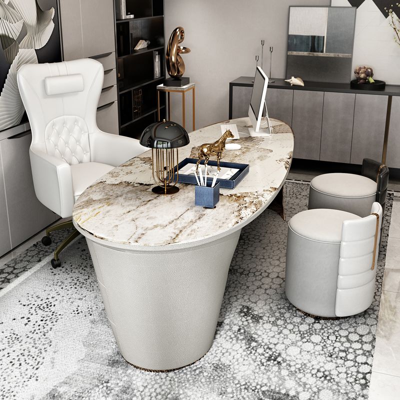 Bureau de bureau en métal Glam Style Stone Writing Bureau avec 3 tiroirs