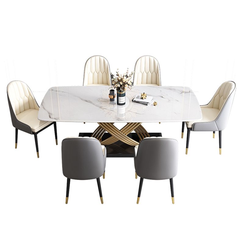 Fixed Contemporary Sintered Stone Kitchen Table Set with Pedestal Base Furniture for Home Clearhalo 'Dining Room Sets' 'Dining Tables & Seating' 'dining_room_set' 'furn' 'furn_dining_room_set' 'Furniture' 'furniture_dining_room_set' 'Kitchen & Dining Furniture' 'kitchen&dining_furn' 'kitchen' 1200x1200_a013c6e7-3b75-4615-b800-630b75035d8c