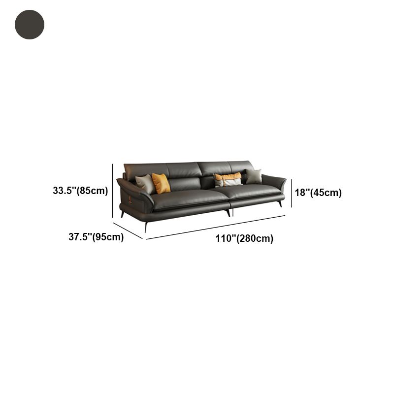 Black Genuine Leather Sectionals/Sofa with Pillow Back for Living Room