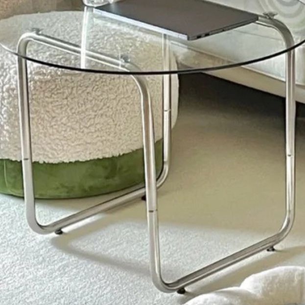 Modern Round Cocktail Table with Glass Top and Steel Sled Base Clearhalo 'Coffee & Accent Tables' 'Coffee Tables' 'coffee_tables' 'furn' 'furn_coffee_tables' 'Furniture' 'Living Room Furniture' 1200x1200_a017cca9-b675-4f4e-8668-255cfaa5d530