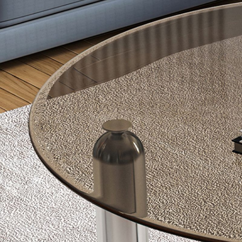 Table basse ronde en verre et acier, 3 pieds, 1 table basse simple