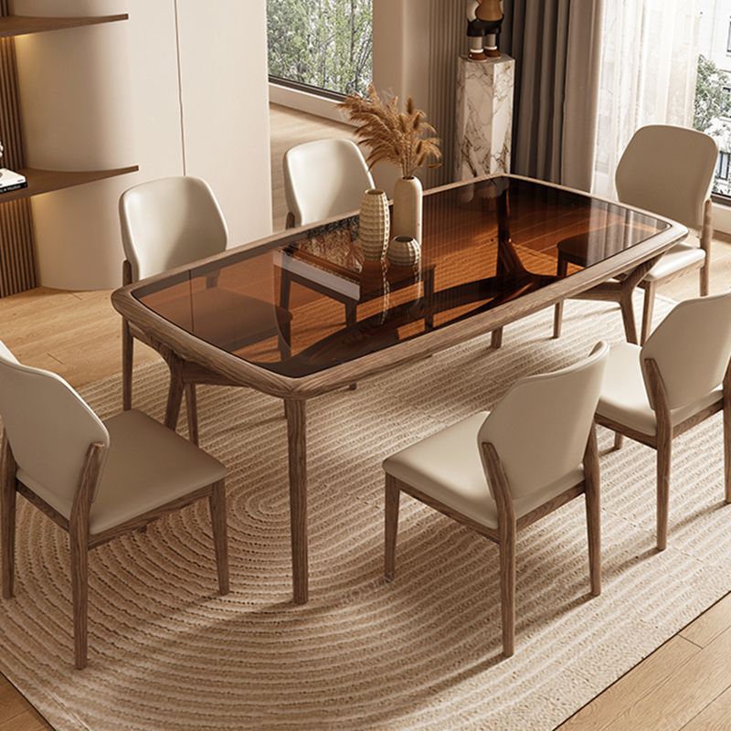 Contemporary Tempered Glass Top 4 Legs Base Dining Room Set for Kitchen