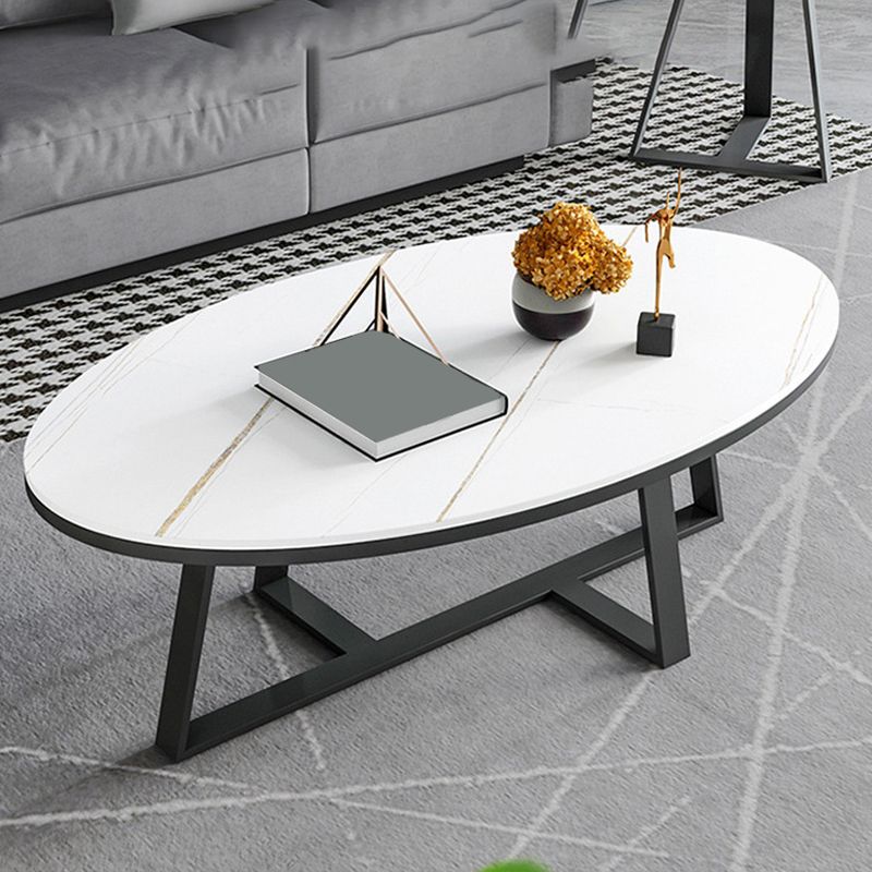 Tavolino glam in pietra ovale con base a croce di ferro 17,71 "di alto livello