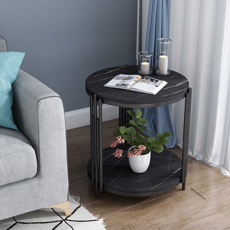 Modern Slate Round Side End Table Metal 3 Legs Side Table with Shelf