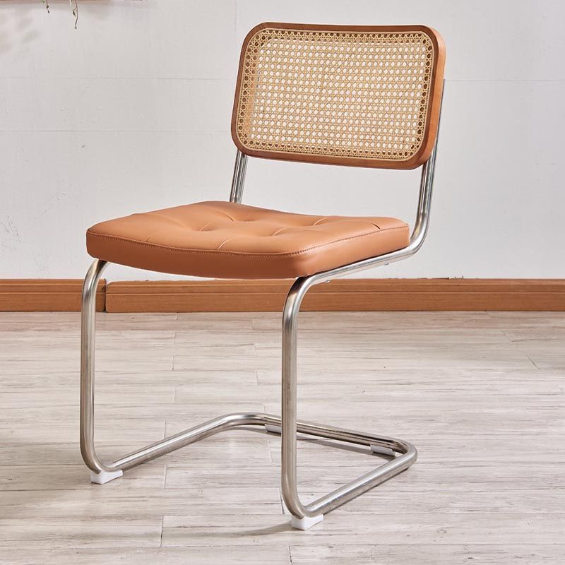 Riet terug eetkamerstoel eigentijdse zijstoel met zilveren been