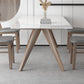 Modern Sintered Stone White Table Dining Table with Wooden Base and 4 Legs