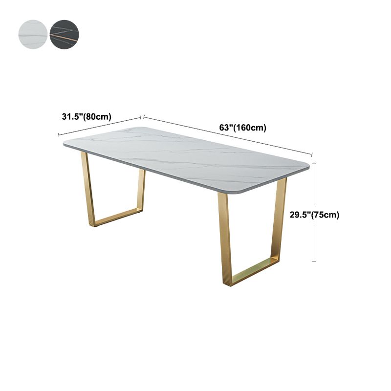 Glam Style Stone Top Table for Restaurant Rectangle Table with Gold Pedestal