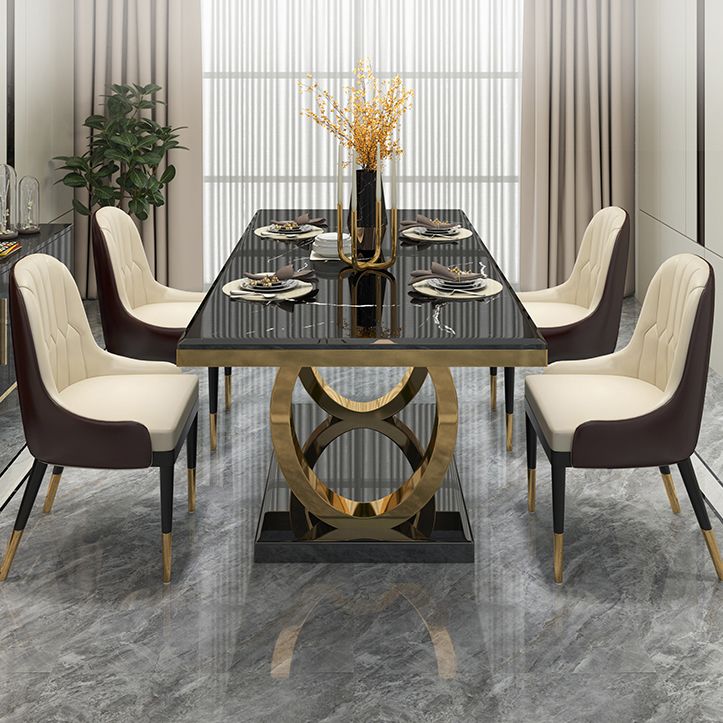 Rectangle Traditional Luxury Dining Table Sintered Stone Table with Gold Trestle Base Clearhalo ' dining_table' 'Dining Tables & Seating' 'Dining Tables' 'furn' 'furn_dining_table' 'Furniture' 'furniture_dining_table' 'Kitchen & Dining Furniture' 'kitchen&dining_furn' 'kitchen' 'kitchen_dining_table' 1200x1200_a02f69a3-0f51-4b03-a333-722227e8db62