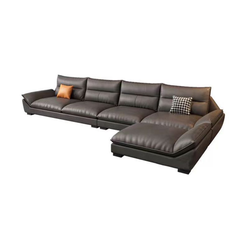 Modern 3/4-Seater Faux Leather Sofa & Chaise 68.9" D Pillow Top Arm Sofa Clearhalo 'furn' 'furn_sectionals' 'Furniture' 'Living Room Furniture' 'Sectionals' 1200x1200_a0328a10-62ac-43c9-80a7-7a752f6e091f
