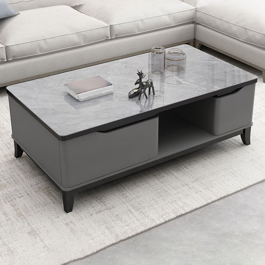 17.7 " Tall Contemporary Wood 4 Legs Glass/slate Rectangular Top Coffee Table with Drawers Clearhalo 'Coffee & Accent Tables' 'Coffee Tables' 'coffee_tables' 'furn' 'furn_coffee_tables' 'Furniture' 'furniture_coffee_tables' 'Living Room Furniture' 1200x1200_a03356ec-89f3-46a3-8d81-573170f14ce6