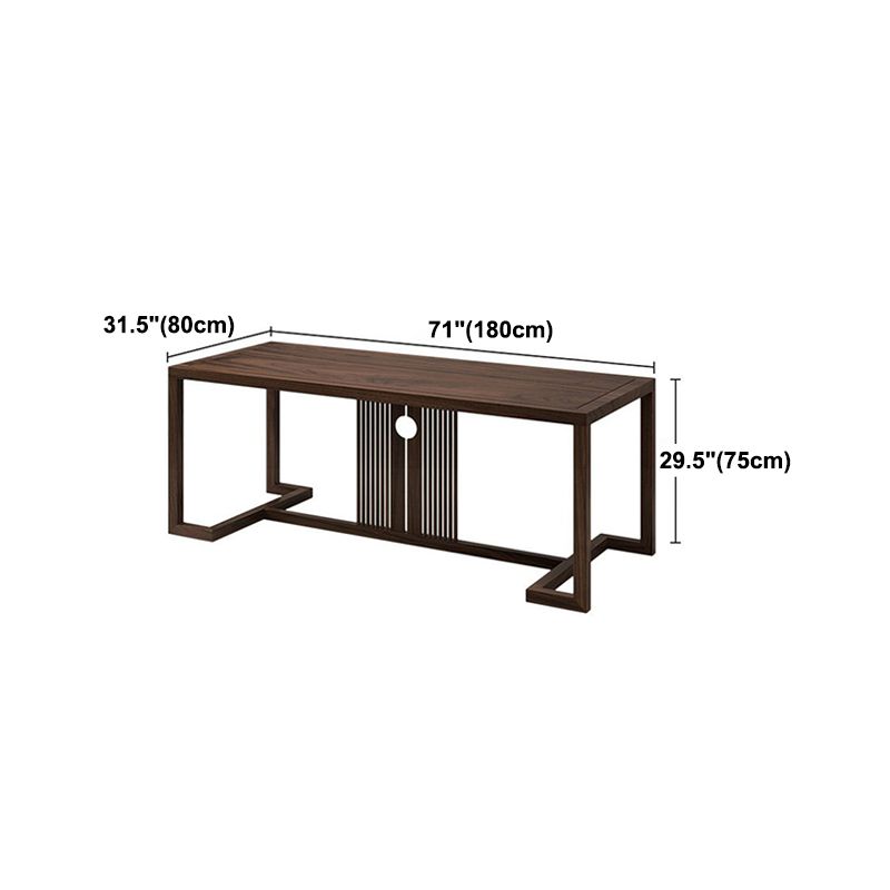 Industrial Elm Wood Dining Table Rectangle Table in Brown with Trestle Base Clearhalo ' dining_table' 'Dining Tables & Seating' 'Dining Tables' 'furn' 'furn_dining_table' 'Furniture' 'furniture_dining_table' 'Kitchen & Dining Furniture' 'kitchen&dining_furn' 'kitchen' 'kitchen_dining_table' 1200x1200_a033d189-4ad6-451a-a338-3f4933757135