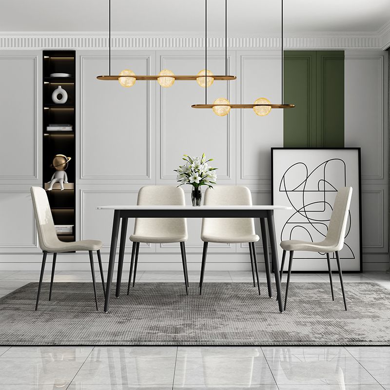 Simple Sintered Stone Kitchen Dining Table Rectangle White Dining Table with 4 Legs Base Clearhalo ' dining_table' 'Dining Tables & Seating' 'Dining Tables' 'Furniture' 'furniture_dining_table' 'Kitchen & Dining Furniture' 'kitchen&dining_furn' 'kitchen' 'kitchen_dining_table' 1200x1200_a03eb80a-74b7-4235-8e0a-b7e4ef4be2aa