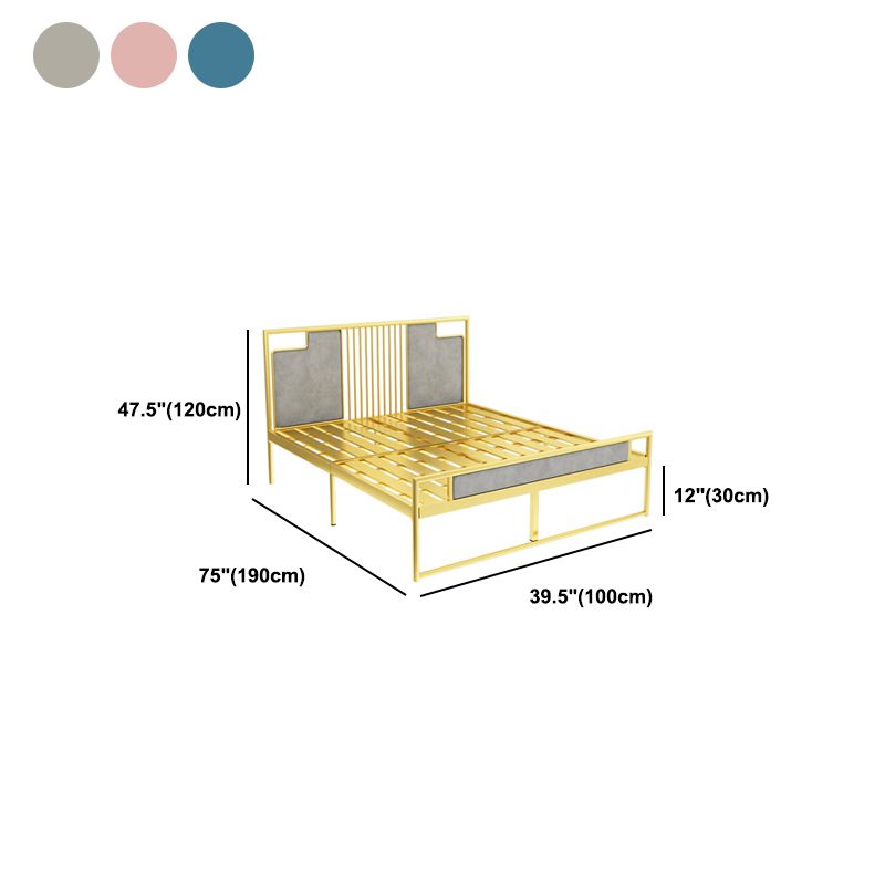 Glam Metal and Upholstered Open-Frame Bed with Headboard and Footboard