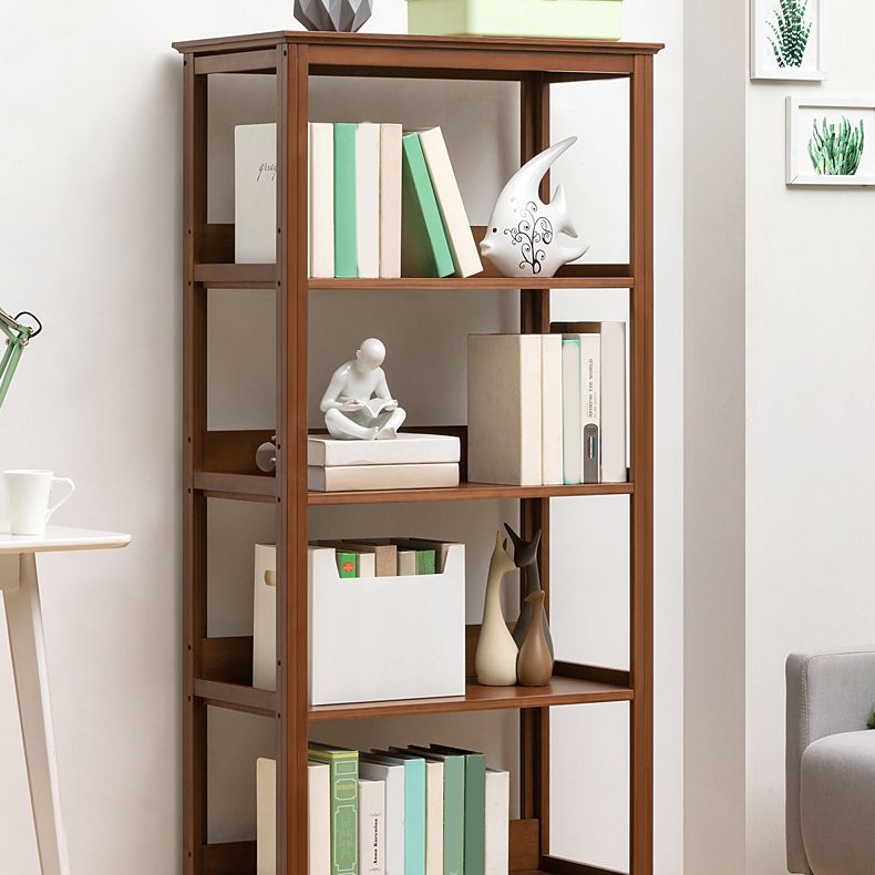 Modern Brown Vertical Book Shelf Bamboo Etagere Open Plank voor thuis