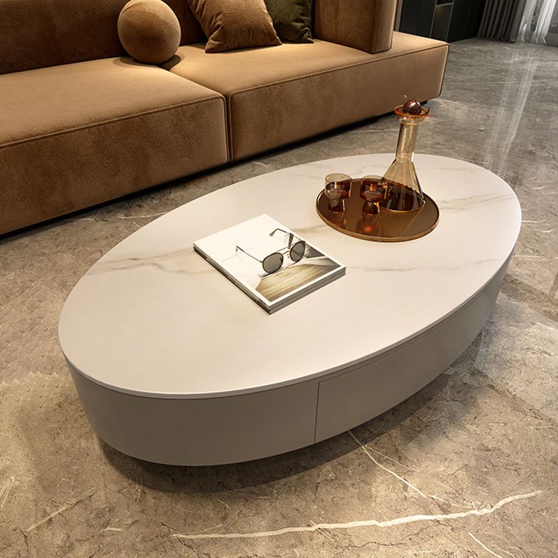 Ovale stenen salontafel 1 enkele cocktailtafel met 1 opberglade