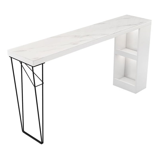 Industrial White Wood Bar Dining Table Stone Top Rectangle Indoor Bistro Table with Shelf Clearhalo 'Bar Furniture' 'Bar Tables' 'bar_tables' 'furn' 'furn_bar_tables' 'Furniture' 'furniture_bar_tables' 'Kitchen & Dining Furniture' 1200x1200_a04287ba-a206-4cff-8e1a-15bbfcb4ff2e