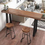 Industrial Brown Pine Bar Table Rectangle Black Double Pedestal Bistro Table (only table) Clearhalo 'Bar Furniture' 'Bar Tables' 'bar_tables' 'furn' 'furn_bar_tables' 'Furniture' 'furniture_bar_tables' 'Kitchen & Dining Furniture' 'kitchen&dining_furn' 'kitchen' 1200x1200_a04548c9-f2ec-4bc5-a0a7-dc1df2abdfcb