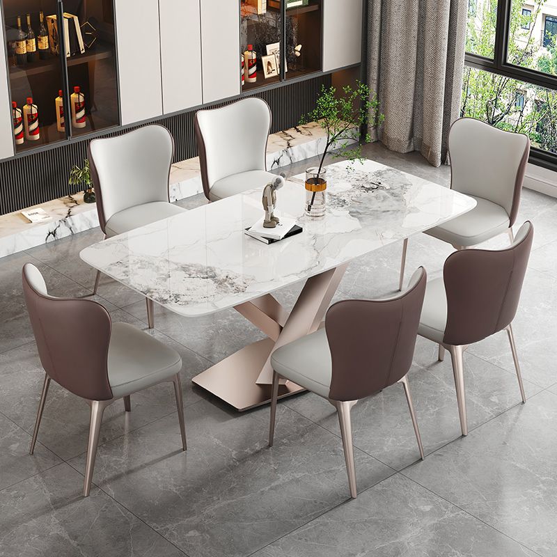Luxury Sintered Stone Top Table Rectangle Dining Table with Pedestal Base Clearhalo 'Dining Tables & Seating' 'Dining Tables' 'dining_table' 'furn' 'furn_dining_table' 'Furniture' 'furniture_dining_table' 'Kitchen & Dining Furniture' 'kitchen' 'kitchen_dining_table' 1200x1200_a04ae593-e2ba-454c-8720-6cc085fe9200