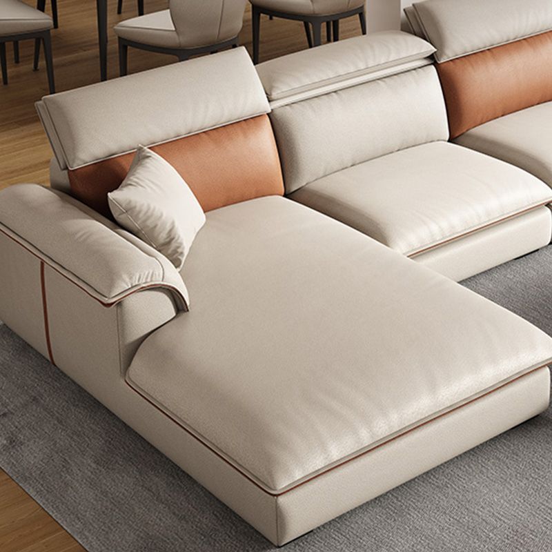 Canapé-canapé sectionnel beige en cuir en cuir beige pour le salon