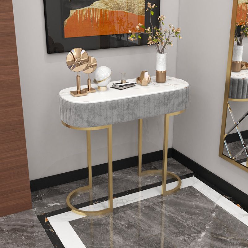 Tavolino di accento console ovale glam finitura antica 13,78 "con console di divano