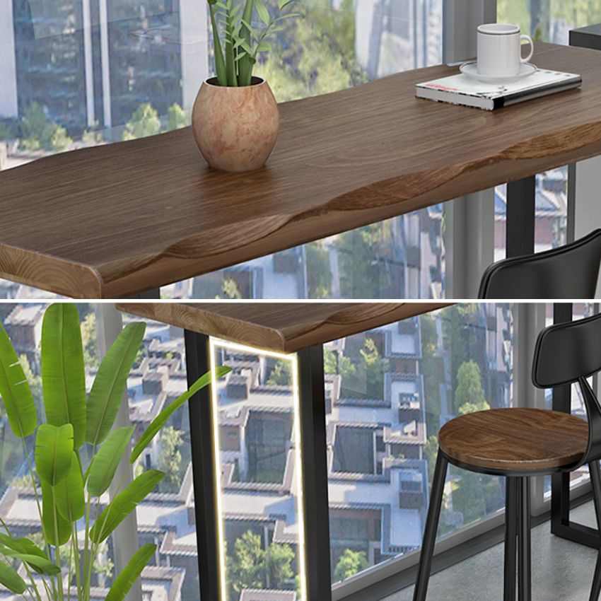 Mesa de bar de madera, mesa de comedor rectangular moderna con pedestal doble para sala de estar