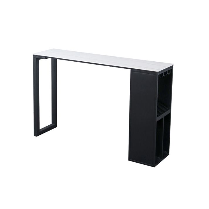 Marble Table with Rectangle Table Top Black Double Pedestal Table- 41.3" H Clearhalo 'Bar Furniture' 'Bar Tables' 'bar_tables' 'furn' 'furn_bar_tables' 'Furniture' 'furniture_bar_tables' 'Kitchen & Dining Furniture' 'kitchen&dining_furn' 'kitchen' 1200x1200_a04dfd44-ef2a-46c7-a33d-42622ac9dfe2