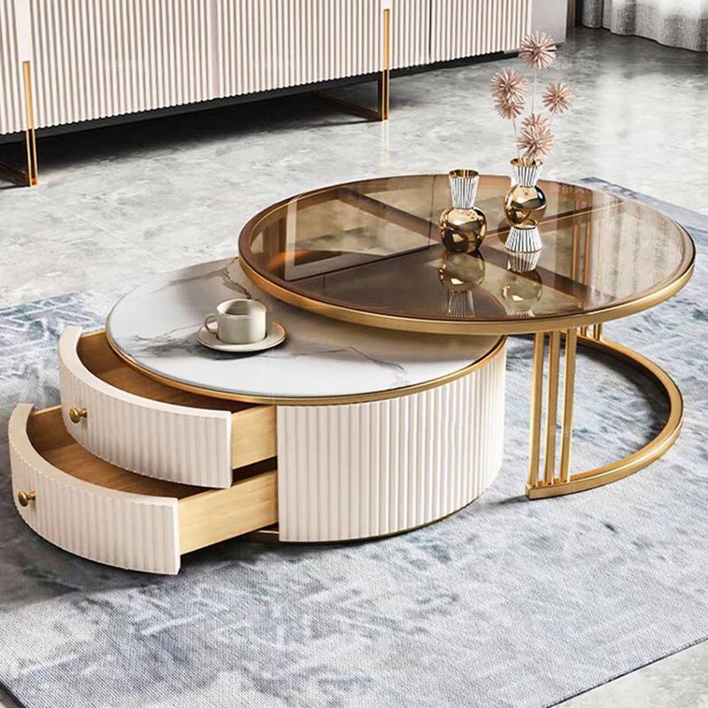 Glam Coffee Table Set Round 2-Piece Coffee Cocktail Table with Drawers Clearhalo 'Coffee & Accent Tables' 'Coffee Tables' 'coffee_tables' 'furn' 'furn_coffee_tables' 'Furniture' 'Living Room Furniture' 1200x1200_a04ed605-33cb-4b0d-8b4b-24eae7542e54